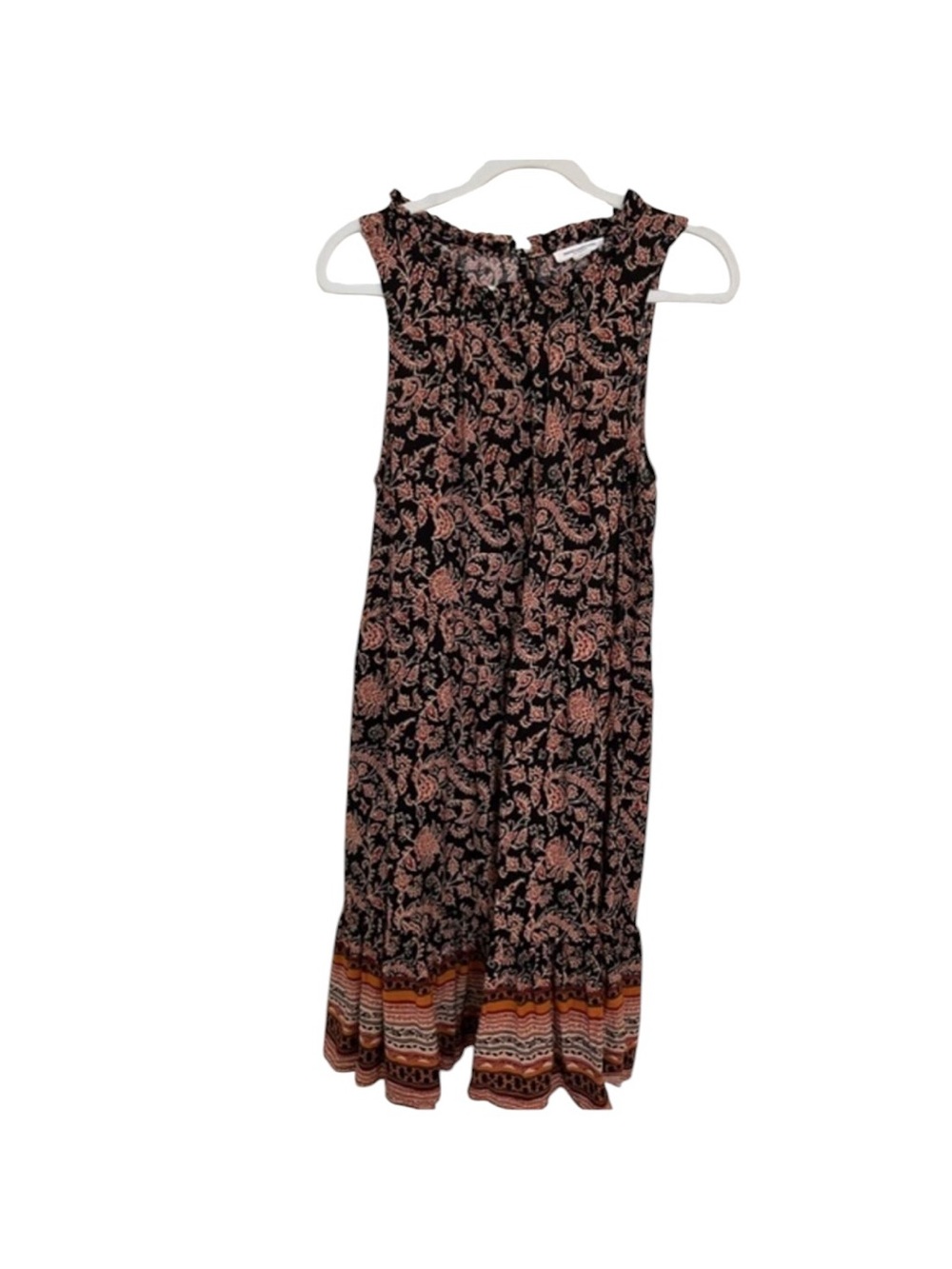 BeachLunchLounge Boho Paisley Border Print Sleeveless Midi Dress Large Resort